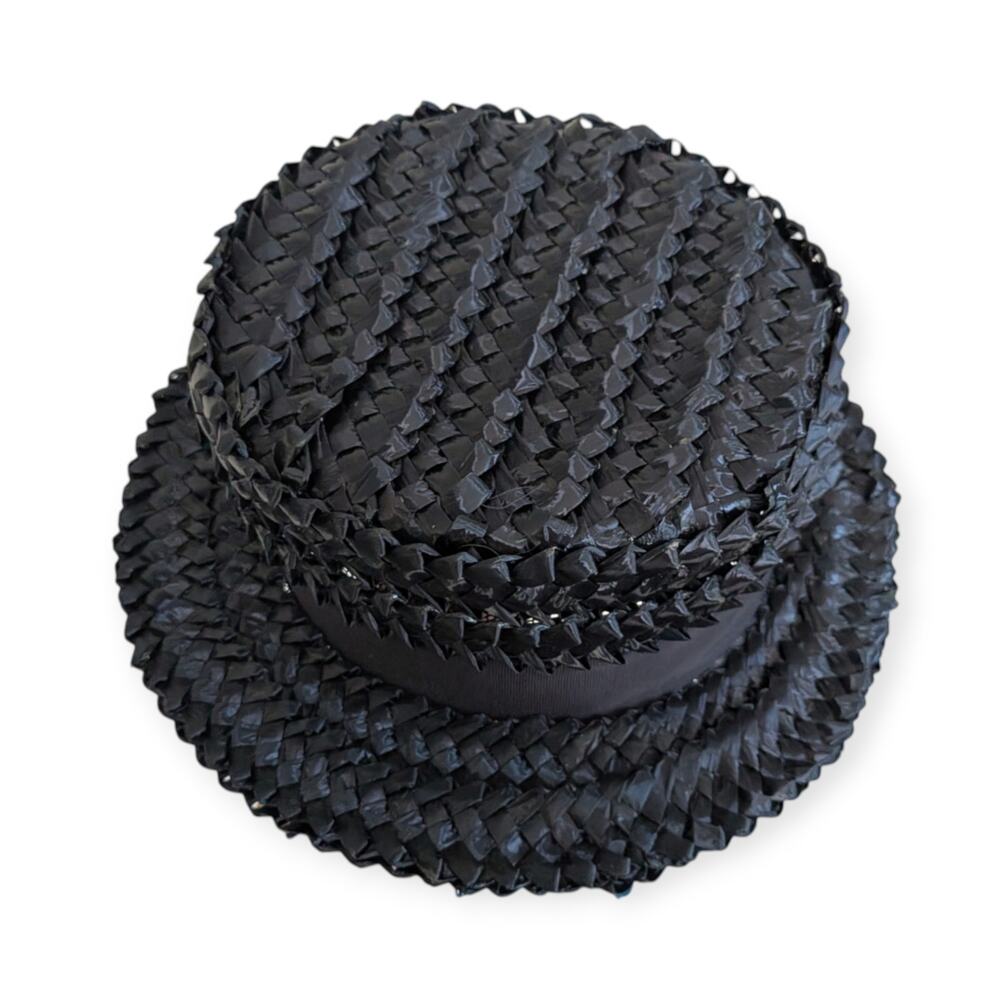 Vintage Union-Made Boater Hat Black Grosgrain Ribbon Sz 6 Woven - Picture 3 of 7